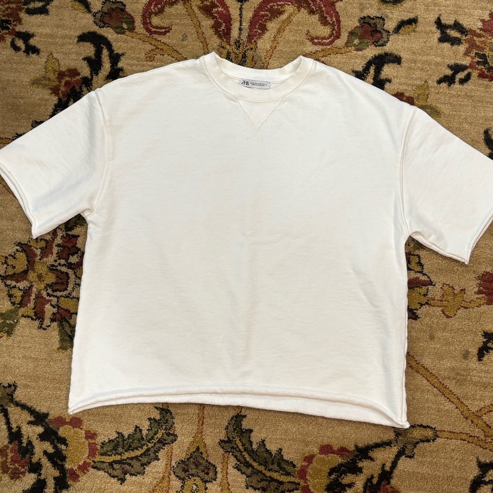Zara White Short Sleeve Terry T-Shirt size M